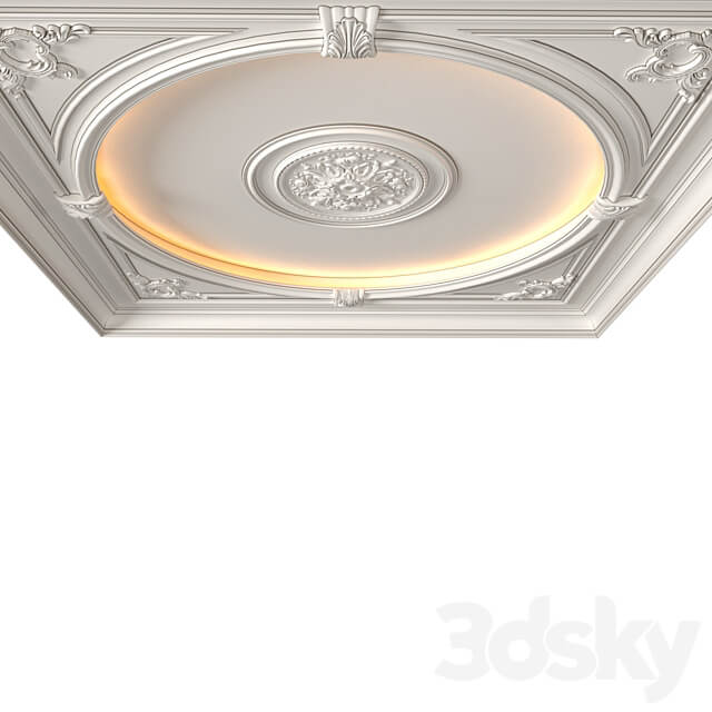 Coffered round illuminated ceiling in a classic style.Modern coffered illuminated ceiling Set 3D Models
