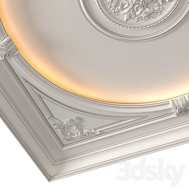 Coffered round illuminated ceiling in a classic style.Modern coffered illuminated ceiling Set 3D Models