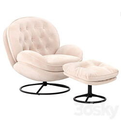 Velvet Swivel Accent Chair with Ottoman Set 3D Models 