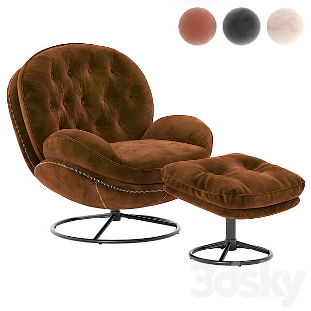 Velvet Swivel Accent Chair with Ottoman Set 3D Models