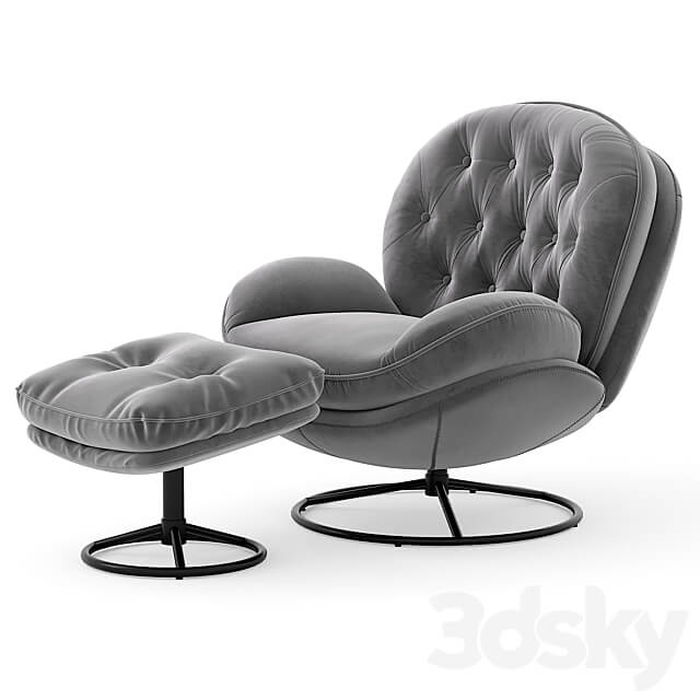 Velvet Swivel Accent Chair with Ottoman Set 3D Models