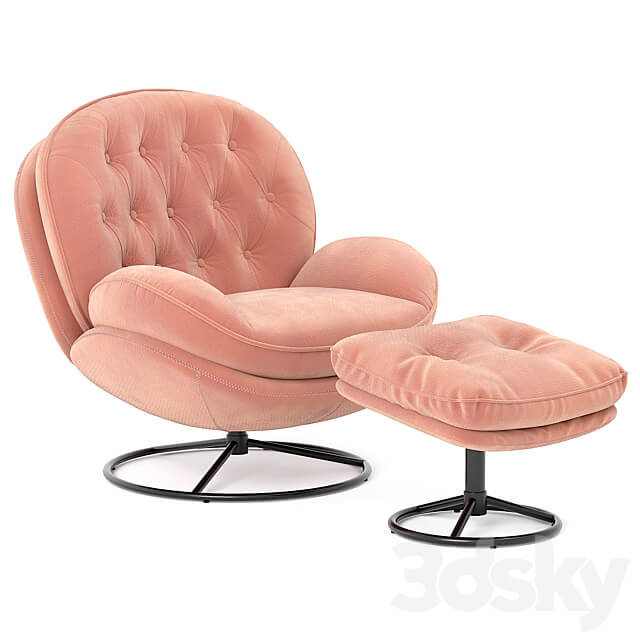 Velvet Swivel Accent Chair with Ottoman Set 3D Models