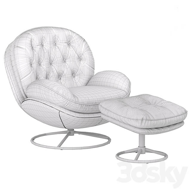 Velvet Swivel Accent Chair with Ottoman Set 3D Models