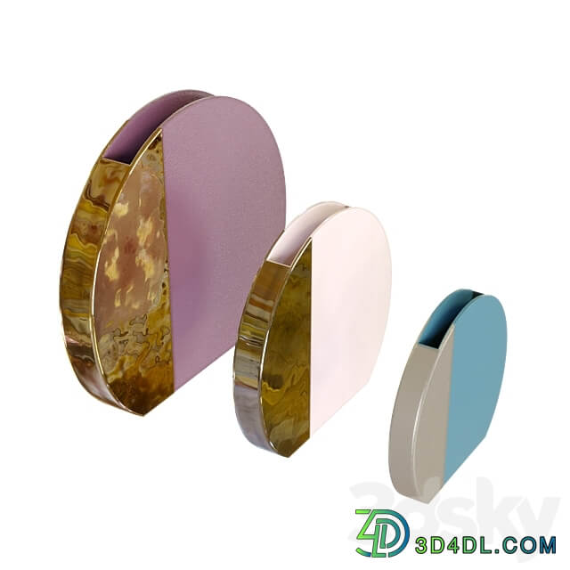 Set of vases Circle Vase 2 Glossy Tea Pink and Glossy Platinum 3D Models