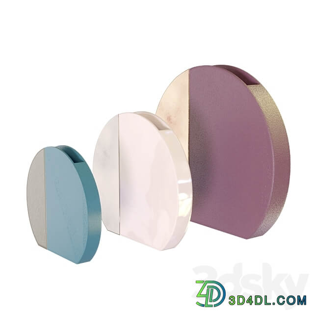 Set of vases Circle Vase 2 Glossy Tea Pink and Glossy Platinum 3D Models