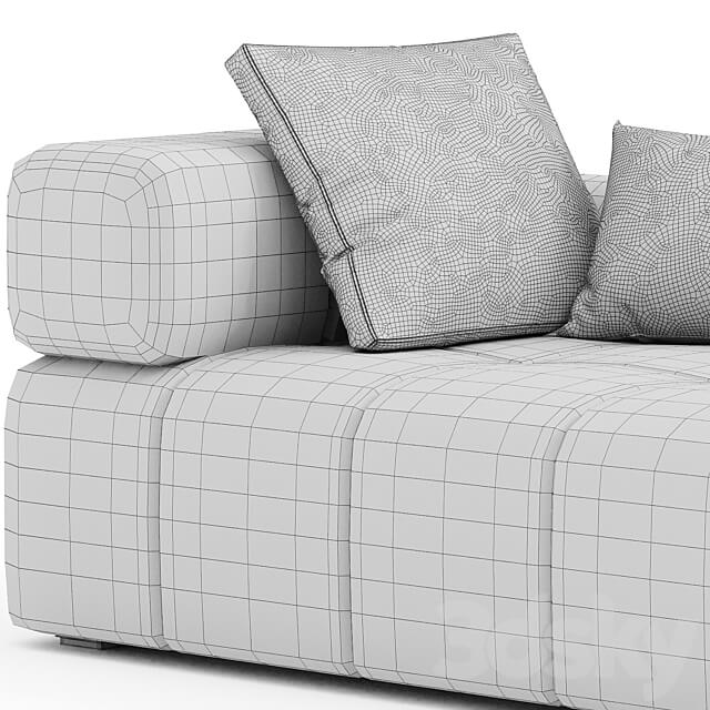 Contemporary Modular Sofa Settee in Velvet Blue Marine with metal base 01 3D Models