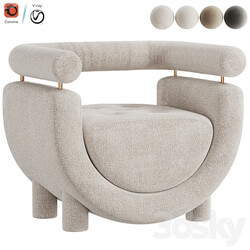Mel Armchair Wood Brass Beige Jacquard Velvet Pearl Cotton Linen Boucle Fabric 3D Models 