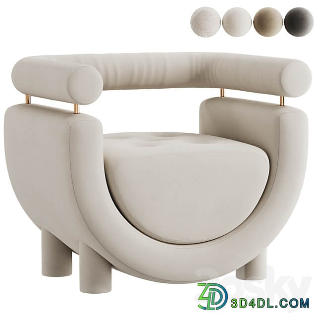 Mel Armchair Wood Brass Beige Jacquard Velvet Pearl Cotton Linen Boucle Fabric 3D Models