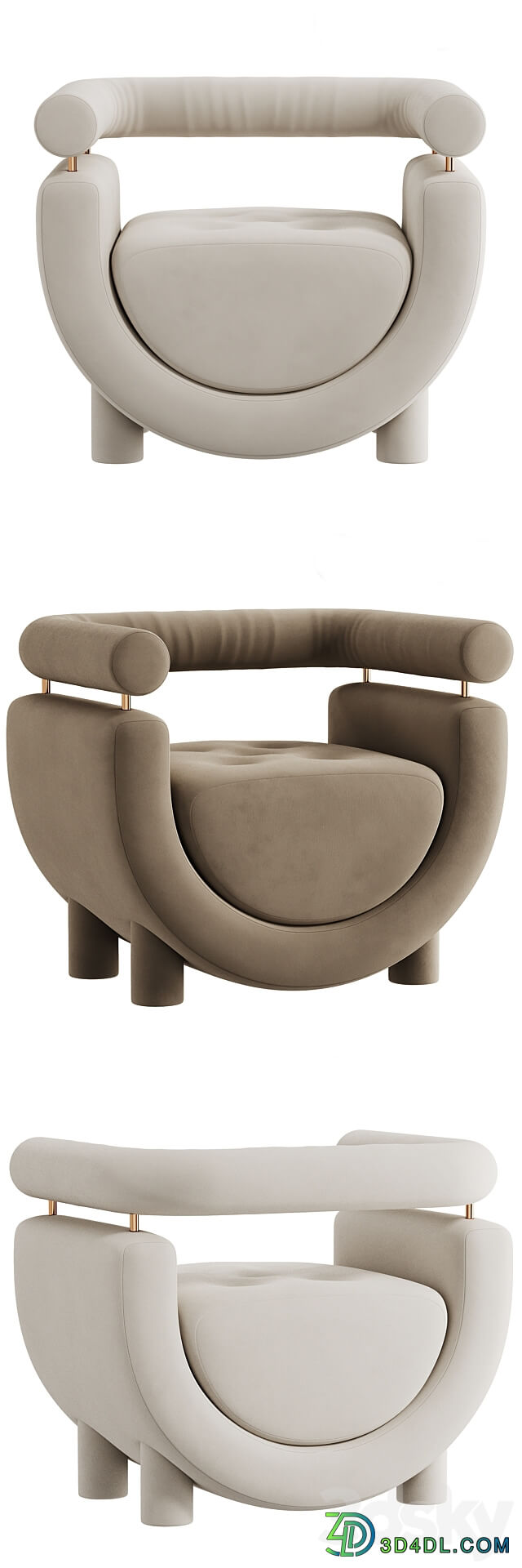 Mel Armchair Wood Brass Beige Jacquard Velvet Pearl Cotton Linen Boucle Fabric 3D Models