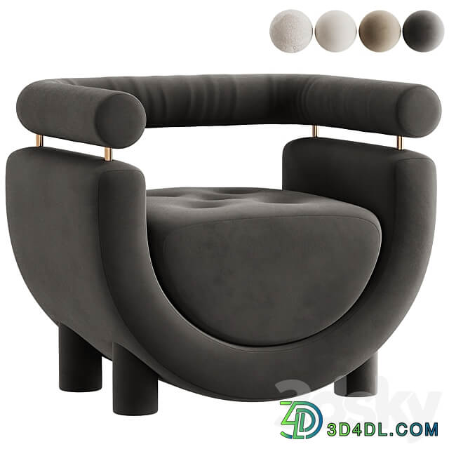 Mel Armchair Wood Brass Beige Jacquard Velvet Pearl Cotton Linen Boucle Fabric 3D Models