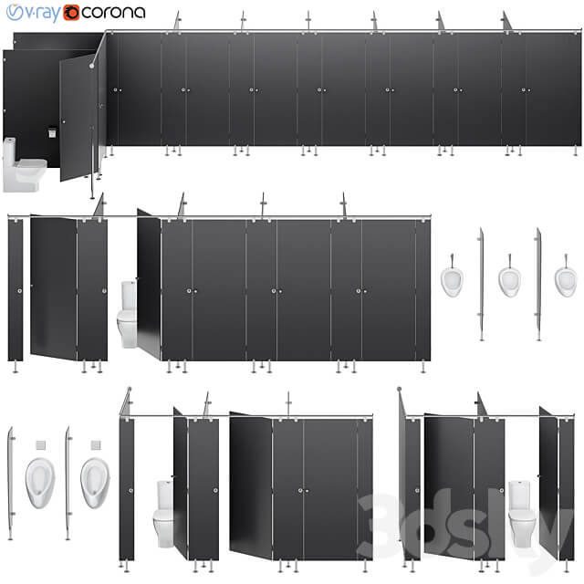 Sanitary partitions for public toilets FunderMax 3 3D Models