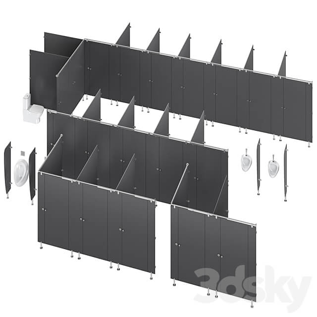 Sanitary partitions for public toilets FunderMax 3 3D Models