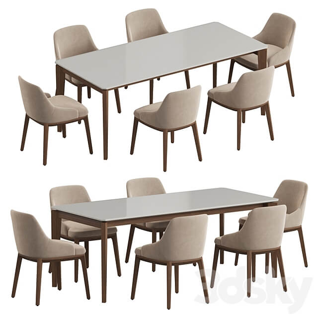 Angel Cerda Nogal Atlas Dining set Table Chair 3D Models