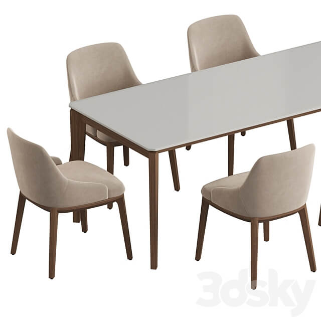 Angel Cerda Nogal Atlas Dining set Table Chair 3D Models