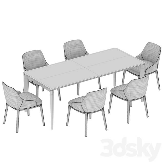 Angel Cerda Nogal Atlas Dining set Table Chair 3D Models