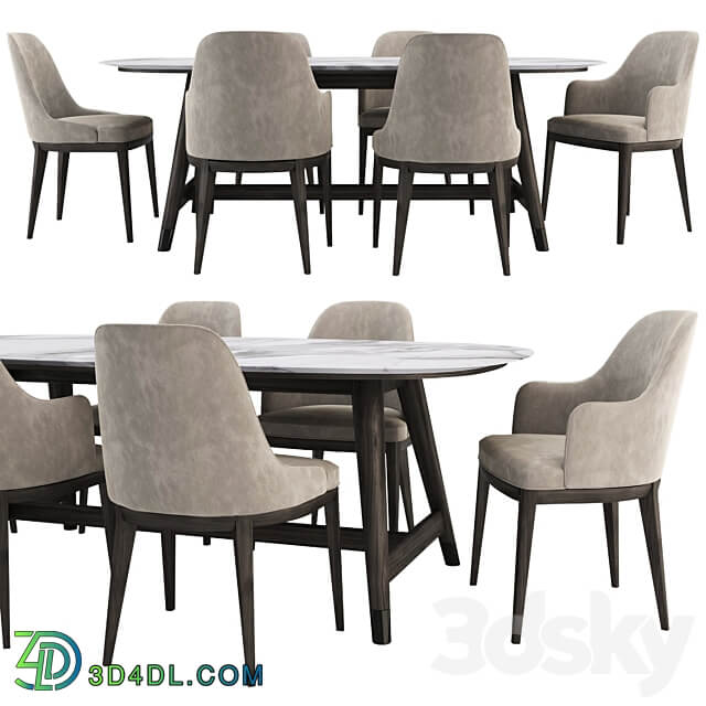Anna Chair and Desco Table by Flexform Table Chair 3D Models