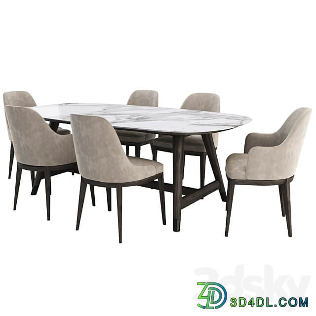Anna Chair and Desco Table by Flexform Table Chair 3D Models