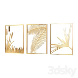 Wall Picture 3 Pieces Modern Gold Metal Wall Decor Plant Art with Rectangle Frame Wall Decor Other decorative objects 3D Models 