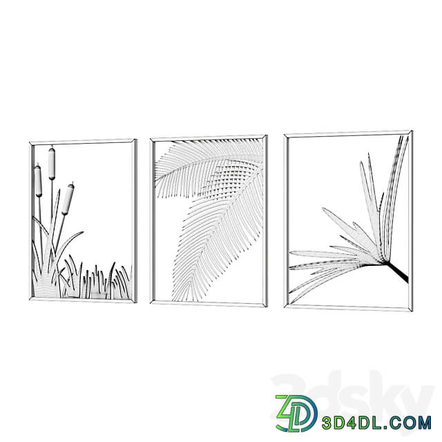 Wall Picture 3 Pieces Modern Gold Metal Wall Decor Plant Art with Rectangle Frame Wall Decor Other decorative objects 3D Models