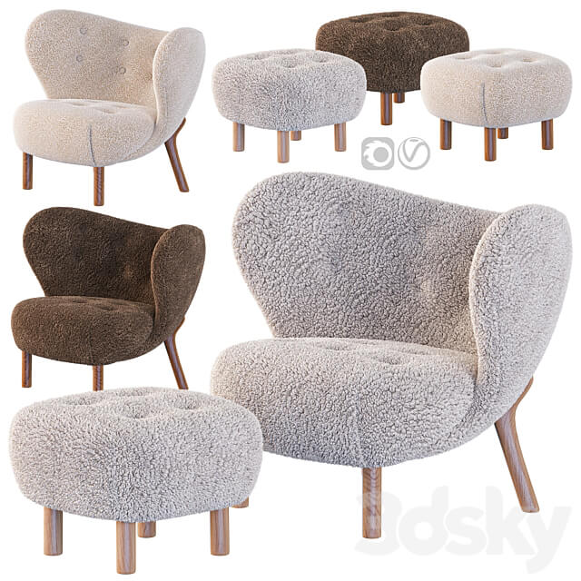 Little Petra Armchair and Pouf 3D Models
