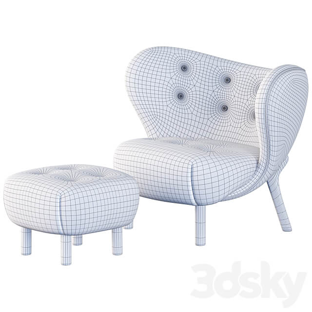 Little Petra Armchair and Pouf 3D Models