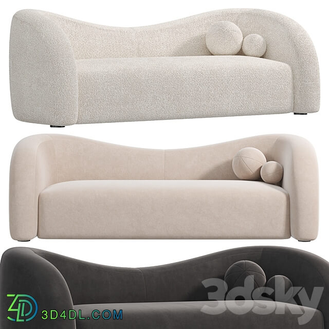 Boucle Upholstered Curved 2 Seater Sofa for Living Room 3D Models