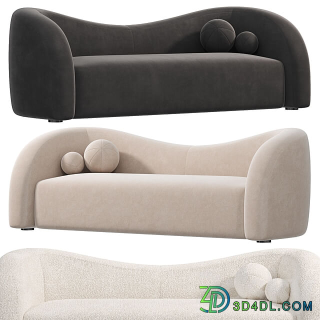 Boucle Upholstered Curved 2 Seater Sofa for Living Room 3D Models