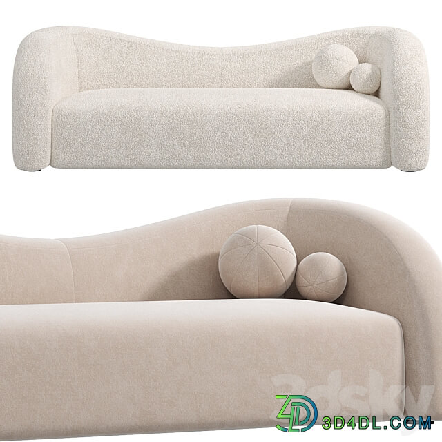 Boucle Upholstered Curved 2 Seater Sofa for Living Room 3D Models