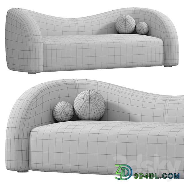 Boucle Upholstered Curved 2 Seater Sofa for Living Room 3D Models