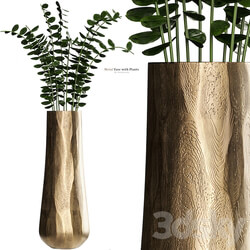 Metal Antiqued Brass Vase with Plant 3D Models 
