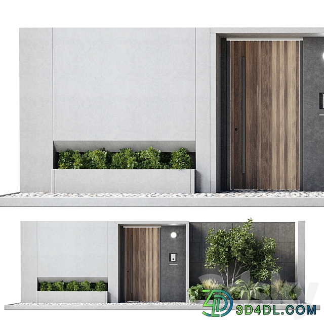 Door outdoor entrance and fence and graden 05 3D Models