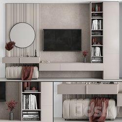 TV Wall Beige and Red Set 70 3D Models 