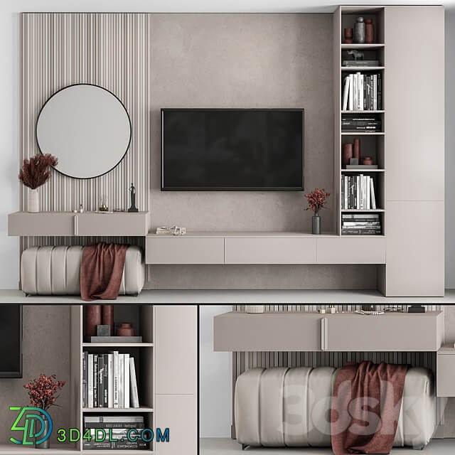 TV Wall Beige and Red Set 70 3D Models