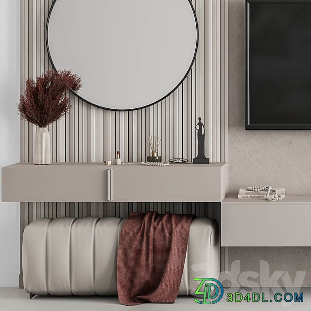 TV Wall Beige and Red Set 70 3D Models