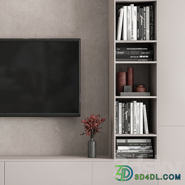 TV Wall Beige and Red Set 70 3D Models