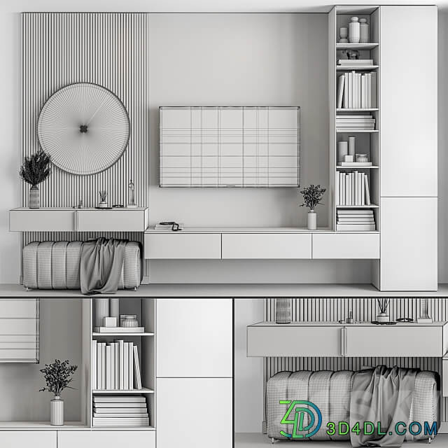 TV Wall Beige and Red Set 70 3D Models