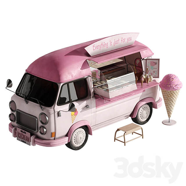 Foodtruck ice cream set 2 3D Models