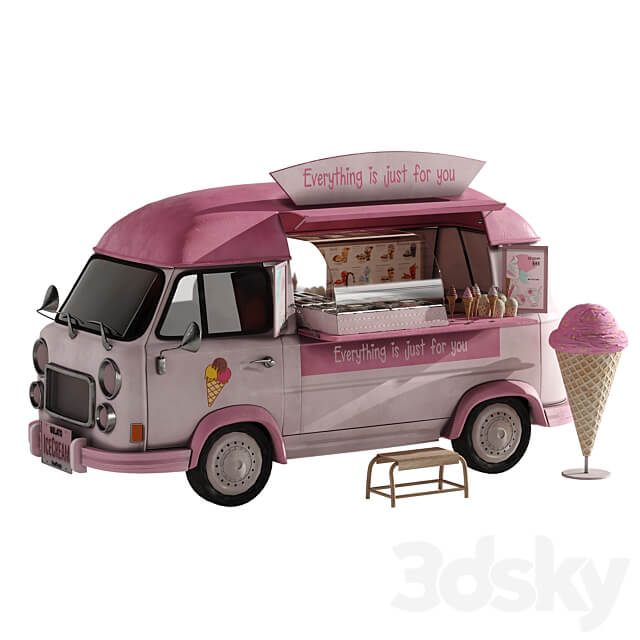 Foodtruck ice cream set 2 3D Models