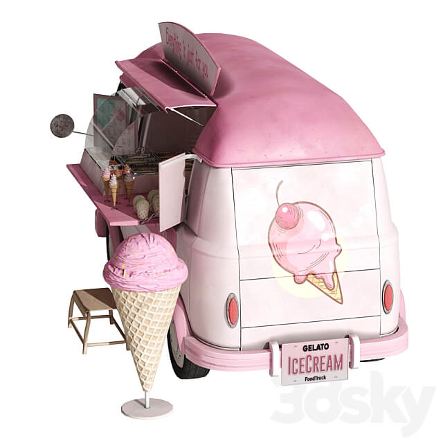 Foodtruck ice cream set 2 3D Models