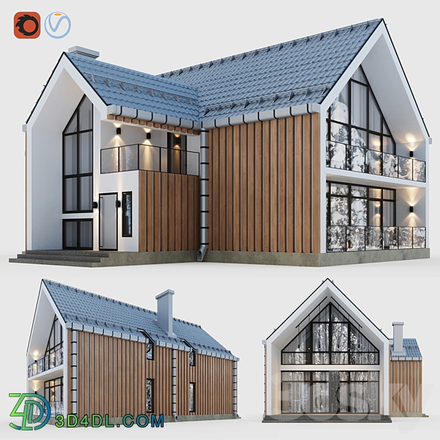 Barnhouse with terraces and balconies 3D Models