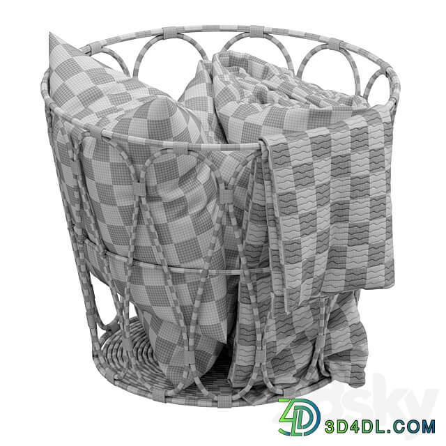 Basket with blanket Decorative set 3D Models