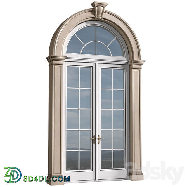 Arc Classical frame window.Entrance to the house.Front Door.Arched Opening.Outdoor Entrance classic door.External Doors. Exterior Door.Street Doors