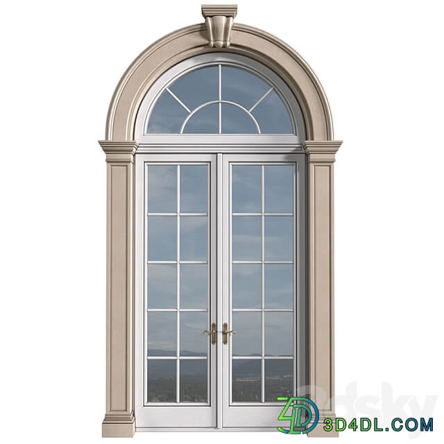 Arc Classical frame window.Entrance to the house.Front Door.Arched Opening.Outdoor Entrance classic door.External Doors. Exterior Door.Street Doors