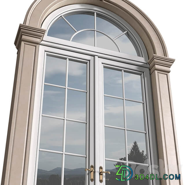 Arc Classical frame window.Entrance to the house.Front Door.Arched Opening.Outdoor Entrance classic door.External Doors. Exterior Door.Street Doors
