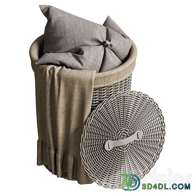 Wicker basket with pillow and blanket