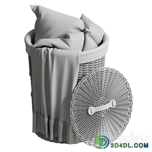 Wicker basket with pillow and blanket