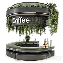 Coffee Reception Desk With Plants Restaurant Set 1393 