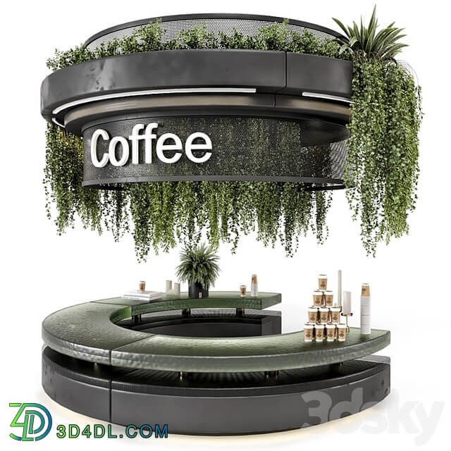 Coffee Reception Desk With Plants Restaurant Set 1393
