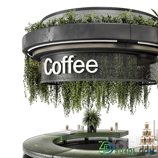 Coffee Reception Desk With Plants Restaurant Set 1393