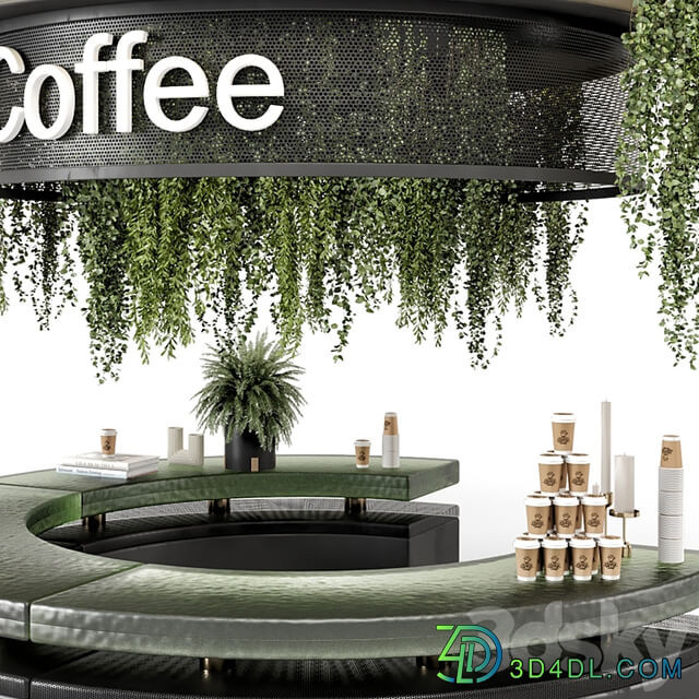 Coffee Reception Desk With Plants Restaurant Set 1393